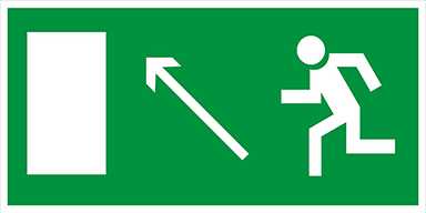 E06 Направление к эвакуационному выходу налево вверх Эвакуационные знаки фото, изображение
